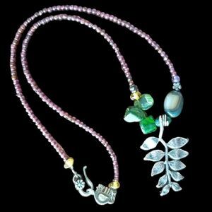 ⭐️ Citlali Amythyst and Semi Precious Stone Necklace with Sterling Leaf Pendant